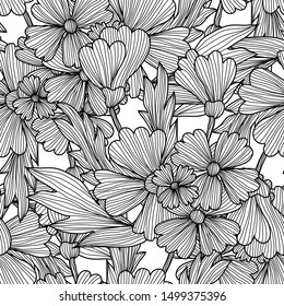Elegant seamless pattern with decorative flowers, design elements. Floral  pattern for invitations, cards, print, gift wrap, manufacturing, textile, fabric, wallpapers