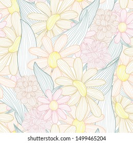 Elegant seamless pattern with decorative flowers, design elements. Floral  pattern for invitations, cards, print, gift wrap, manufacturing, textile, fabric, wallpapers
