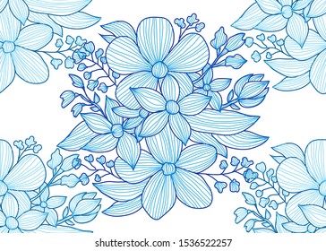 Elegant seamless pattern with decorative flowers, design elements. Floral  pattern for invitations, cards, print, gift wrap, manufacturing, textile, fabric, wallpapers