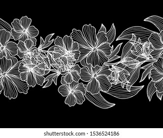 Elegant seamless pattern with decorative flowers, design elements. Floral  pattern for invitations, cards, print, gift wrap, manufacturing, textile, fabric, wallpapers