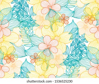 Elegant seamless pattern with decorative flowers, design elements. Floral  pattern for invitations, cards, print, gift wrap, manufacturing, textile, fabric, wallpapers