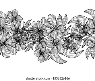Elegant seamless pattern with decorative flowers, design elements. Floral  pattern for invitations, cards, print, gift wrap, manufacturing, textile, fabric, wallpapers