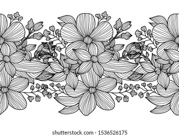 Elegant seamless pattern with decorative flowers, design elements. Floral  pattern for invitations, cards, print, gift wrap, manufacturing, textile, fabric, wallpapers