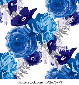 Elegant seamless pattern with decorative flowers in watercolor style, design elements. Floral pattern for wedding invitations, greeting cards, scrapbooking, print, gift wrap, manufacturing. Editable