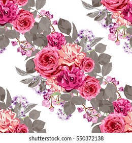 Elegant seamless pattern with decorative flowers in watercolor style, design elements. Floral pattern for wedding invitations, greeting cards, scrapbooking, print, gift wrap, manufacturing. Editable