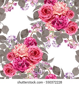 Elegant seamless pattern with decorative flowers in watercolor style, design elements. Floral pattern for wedding invitations, greeting cards, scrapbooking, print, gift wrap, manufacturing. Editable