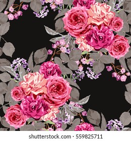 Elegant seamless pattern with decorative flowers in watercolor style, design elements. Floral pattern for wedding invitations, greeting cards, scrapbooking, print, gift wrap, manufacturing. Editable.