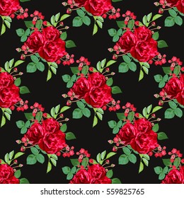 Elegant seamless pattern with decorative flowers in watercolor style, design elements. Floral pattern for wedding invitations, greeting cards, scrapbooking, print, gift wrap, manufacturing. Editable.