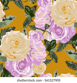 Elegant seamless pattern with decorative flowers in watercolor style, design elements. Floral pattern for wedding invitations, greeting cards, scrapbooking, print, gift wrap, manufacturing. Editable