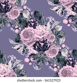 Elegant seamless pattern with decorative flowers in watercolor style, design elements. Floral pattern for wedding invitations, greeting cards, scrapbooking, print, gift wrap, manufacturing. Editable
