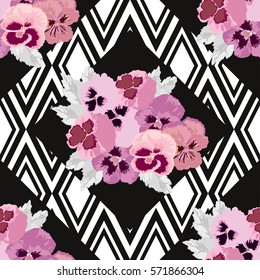 Elegant seamless pattern with decorative flowers in watercolor style, design elements. Floral pattern for wedding invitations, greeting cards, scrapbooking, print, gift wrap, manufacturing. Editable