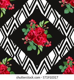 Elegant seamless pattern with decorative flowers in watercolor style, design elements. Floral pattern for wedding invitations, greeting cards, scrapbooking, print, gift wrap, manufacturing. Editable