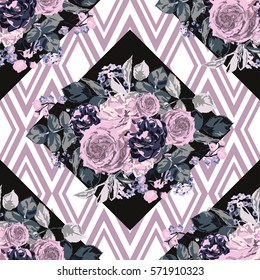 Elegant seamless pattern with decorative flowers in watercolor style, design elements. Floral pattern for wedding invitations, greeting cards, scrapbooking, print, gift wrap, manufacturing. Editable