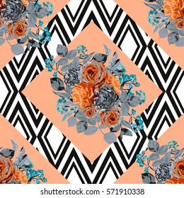Elegant seamless pattern with decorative flowers in watercolor style, design elements. Floral pattern for wedding invitations, greeting cards, scrapbooking, print, gift wrap, manufacturing. Editable