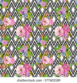Elegant seamless pattern with decorative flowers in watercolor style, design elements. Floral pattern for wedding invitations, greeting cards, scrapbooking, print, gift wrap, manufacturing. Editable.