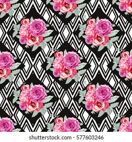 Elegant seamless pattern with decorative flowers in watercolor style, design elements. Floral pattern for wedding invitations, greeting cards, scrapbooking, print, gift wrap, manufacturing. Editable.