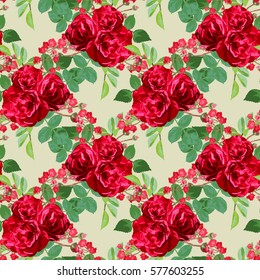 Elegant seamless pattern with decorative flowers in watercolor style, design elements. Floral pattern for wedding invitations, greeting cards, scrapbooking, print, gift wrap, manufacturing. Editable.