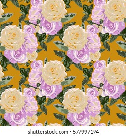 Elegant seamless pattern with decorative flowers in watercolor style, design elements. Floral pattern for wedding invitations, greeting cards, scrapbooking, print, gift wrap, manufacturing. Editable.