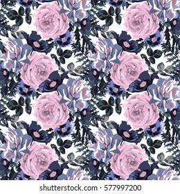 Elegant seamless pattern with decorative flowers in watercolor style, design elements. Floral pattern for wedding invitations, greeting cards, scrapbooking, print, gift wrap, manufacturing. Editable.