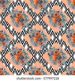 Elegant seamless pattern with decorative flowers in watercolor style, design elements. Floral pattern for wedding invitations, greeting cards, scrapbooking, print, gift wrap, manufacturing. Editable.