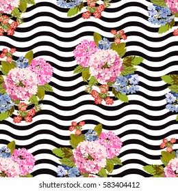 Elegant seamless pattern with decorative flowers in watercolor style, design elements. Floral pattern for wedding invitations, greeting cards, scrapbooking, print, gift wrap, manufacturing. Editable.