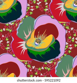 Elegant seamless pattern with decorative flowers in green and red colors. Vector floral pattern for wedding invitations, greeting cards, scrapbooking, print, gift wrap, manufacturing fabric, textile.