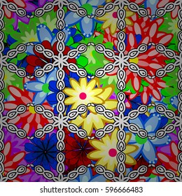 Elegant seamless pattern with decorative flowers in colors. Vector floral pattern for wedding invitations, greeting cards, scrapbooking, print, gift wrap, manufacturing fabric and textile.