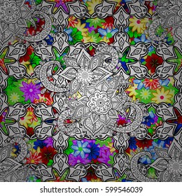 Elegant seamless pattern with decorative flowers in colors. Vector floral pattern for wedding invitations, greeting cards, scrapbooking, print, gift wrap, manufacturing fabric and textile.