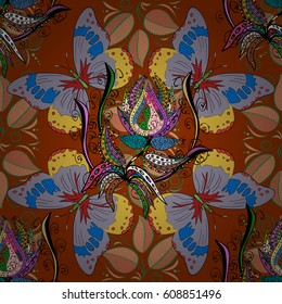Elegant seamless pattern with decorative flowers in colors. Vector floral pattern for wedding invitations, greeting cards, scrapbooking, print, gift wrap, manufacturing fabric and textile.