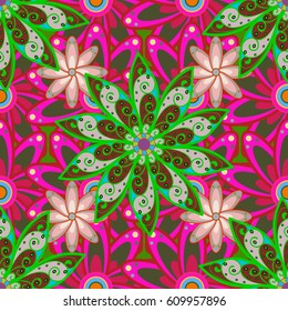 Elegant seamless pattern with decorative flowers in colors. Vector floral pattern for wedding invitations, greeting cards, scrapbooking, print, gift wrap, manufacturing fabric and textile.