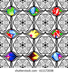 Elegant seamless pattern with decorative flowers in colors. Vector floral pattern for wedding invitations, greeting cards, scrapbooking, print, gift wrap, manufacturing fabric and textile.