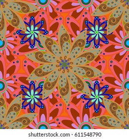 Elegant seamless pattern with decorative flowers in pink colors. 
