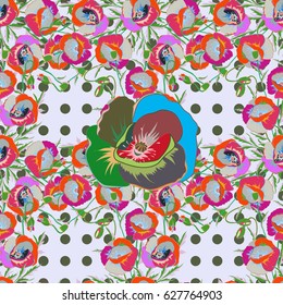 Elegant seamless pattern with decorative flowers in blue, green and pink colors. Vector floral pattern for wedding invitations, greeting cards, printing, gift wrap, manufacturing fabric and textile.
