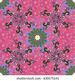 Elegant seamless pattern with decorative flowers in colors. Vector floral pattern for wedding invitations, greeting cards, scrapbooking, print, gift wrap, manufacturing fabric and textile.