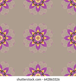 Elegant seamless pattern with decorative flowers in blue and pink colors. Vector floral pattern for wedding invitations, greeting cards, scrapbooking, print, gift wrap, manufacturing fabric, textile.