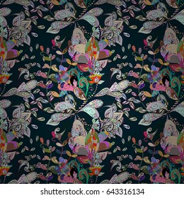 Elegant seamless pattern with decorative flowers in blue colors. Vector floral pattern for wedding invitations, greeting cards, scrapbooking, print, gift wrap, manufacturing fabric and textile.