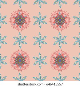 Elegant seamless pattern with decorative flowers in blue colors. Vector floral pattern for wedding invitations, greeting cards, scrapbooking, print, gift wrap, manufacturing fabric and textile.