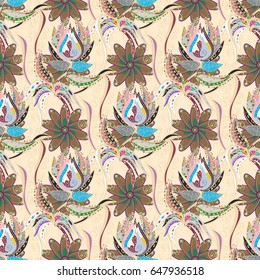 Elegant seamless pattern with decorative flowers in blue colors. Vector floral pattern for wedding invitations, greeting cards, scrapbooking, print, gift wrap, manufacturing fabric and textile.