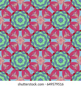 Elegant seamless pattern with decorative flowers in colors. Vector floral pattern for wedding invitations, greeting cards, scrapbooking, print, gift wrap, manufacturing fabric and textile.