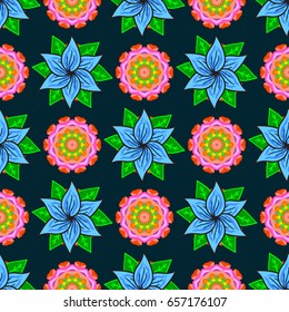 Elegant seamless pattern with decorative flowers in colors. Vector floral pattern for wedding invitations, greeting cards, scrapbooking, print, gift wrap, manufacturing fabric and textile.