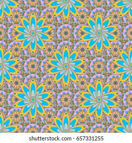 Elegant seamless pattern with decorative flowers in colors. Vector floral pattern for wedding invitations, greeting cards, scrapbooking, print, gift wrap, manufacturing fabric and textile.