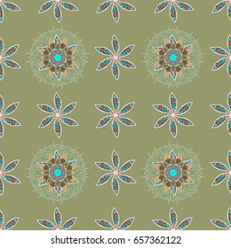 Elegant seamless pattern with decorative flowers in colors. Vector floral pattern for wedding invitations, greeting cards, scrapbooking, print, gift wrap, manufacturing fabric and textile.