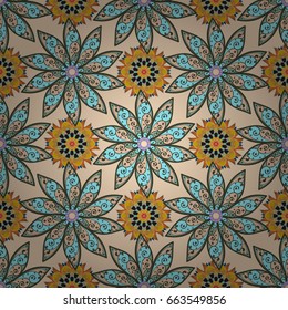 Elegant seamless pattern with decorative flowers in colors. Vector floral pattern for wedding invitations, greeting cards, scrapbooking, print, gift wrap, manufacturing fabric and textile.