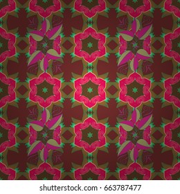Elegant seamless pattern with decorative flowers in colors. Vector floral pattern for wedding invitations, greeting cards, scrapbooking, print, gift wrap, manufacturing fabric and textile.