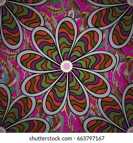 Elegant seamless pattern with decorative flowers in colors. Vector floral pattern for wedding invitations, greeting cards, scrapbooking, print, gift wrap, manufacturing fabric and textile.