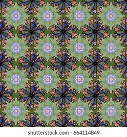 Elegant seamless pattern with decorative flowers in colors. Vector floral pattern for wedding invitations, greeting cards, scrapbooking, print, gift wrap, manufacturing fabric and textile.