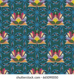 Elegant seamless pattern with decorative flowers in colors. Vector floral pattern for wedding invitations, greeting cards, scrapbooking, print, gift wrap, manufacturing fabric and textile.