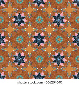 Elegant seamless pattern with decorative flowers in colors. Vector floral pattern for wedding invitations, greeting cards, scrapbooking, print, gift wrap, manufacturing fabric and textile.