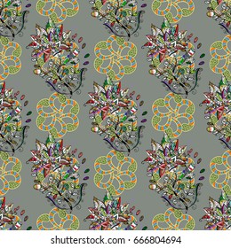 Elegant seamless pattern with decorative flowers in colors. Vector floral pattern for wedding invitations, greeting cards, scrapbooking, print, gift wrap, manufacturing fabric and textile.