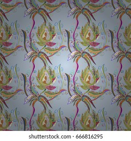 Elegant seamless pattern with decorative flowers in colors. Vector floral pattern for wedding invitations, greeting cards, scrapbooking, print, gift wrap, manufacturing fabric and textile.
